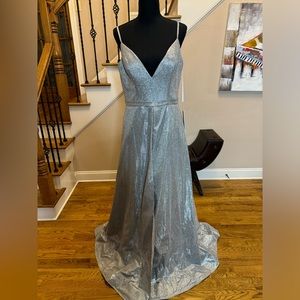 222- Jovani Siver open dress with shorts